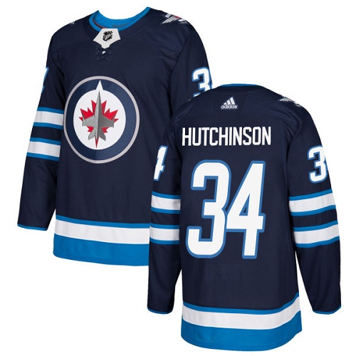 Adidas Jets #34 Michael Hutchinson Navy Blue Home Authentic Stitched Youth NHL Jersey - Click Image to Close